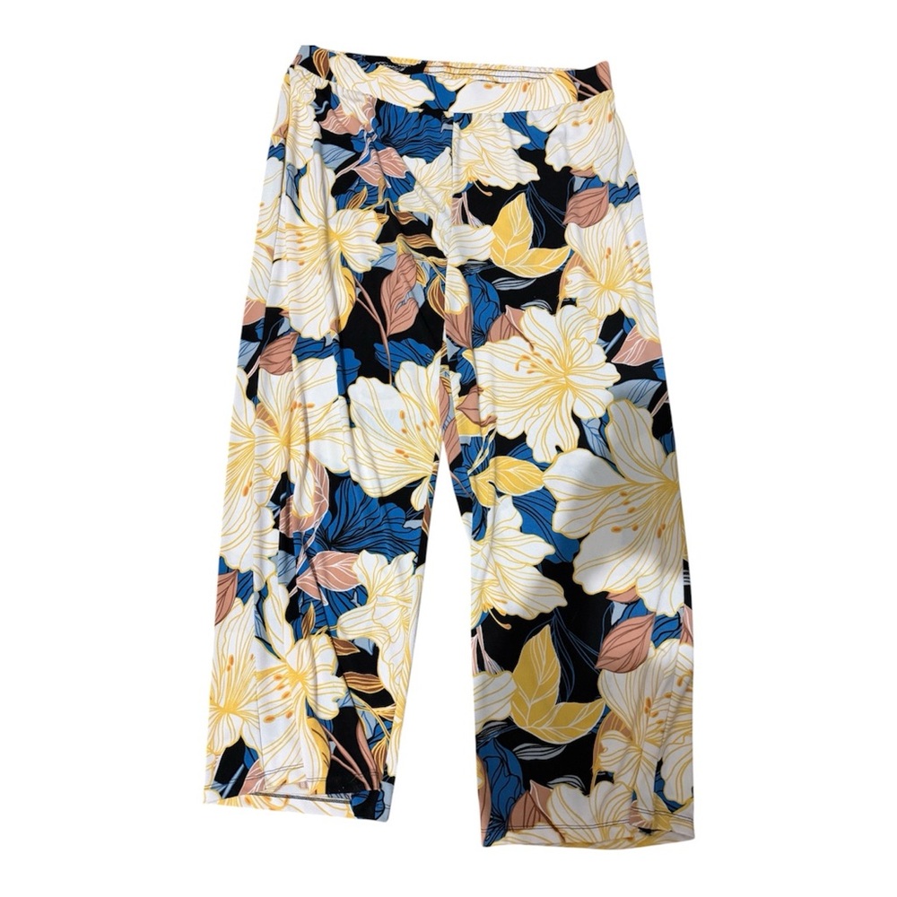 IMAN Floral Print Wide Leg Pants in Yellow, Blue and Black Floral print